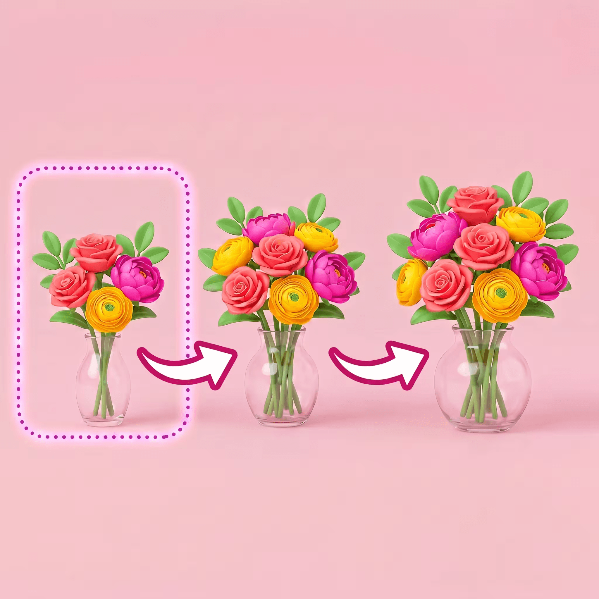 The arrangement shown next to its two larger sizes